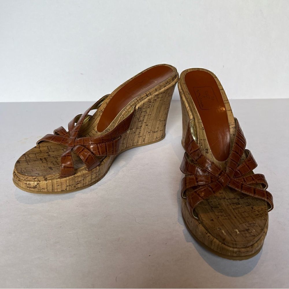 The Touch of Nina Women's Cork Wedge Sandals Brown Size 7 1/2